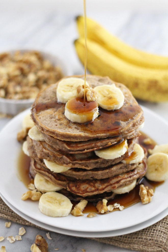 Fluffy And Flourless Banana Bread Pancakes - Modern Farmhouse Eats