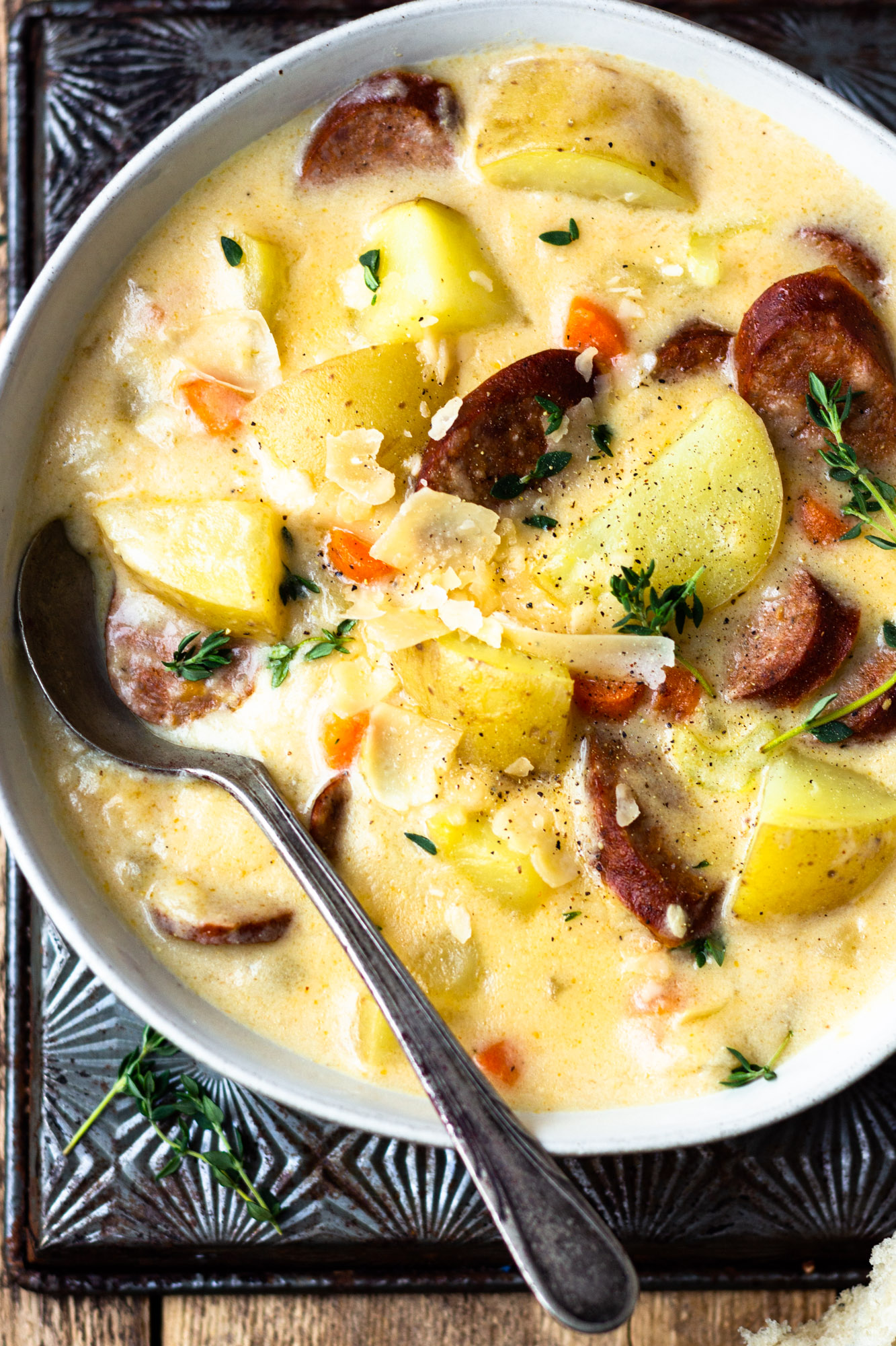 One Pot Smoked Sausage and Potato Cheese Soup - Modern Farmhouse Eats