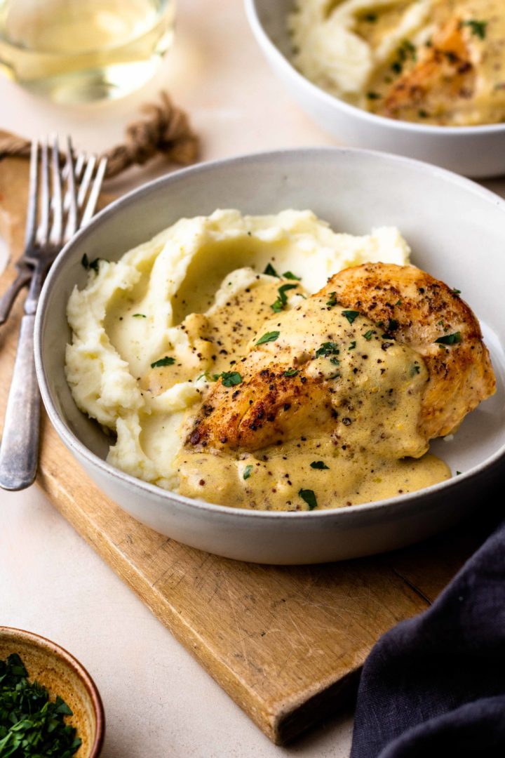 Chicken with Creamy Dijon Sauce and Mashed Potatoes - Modern Farmhouse Eats