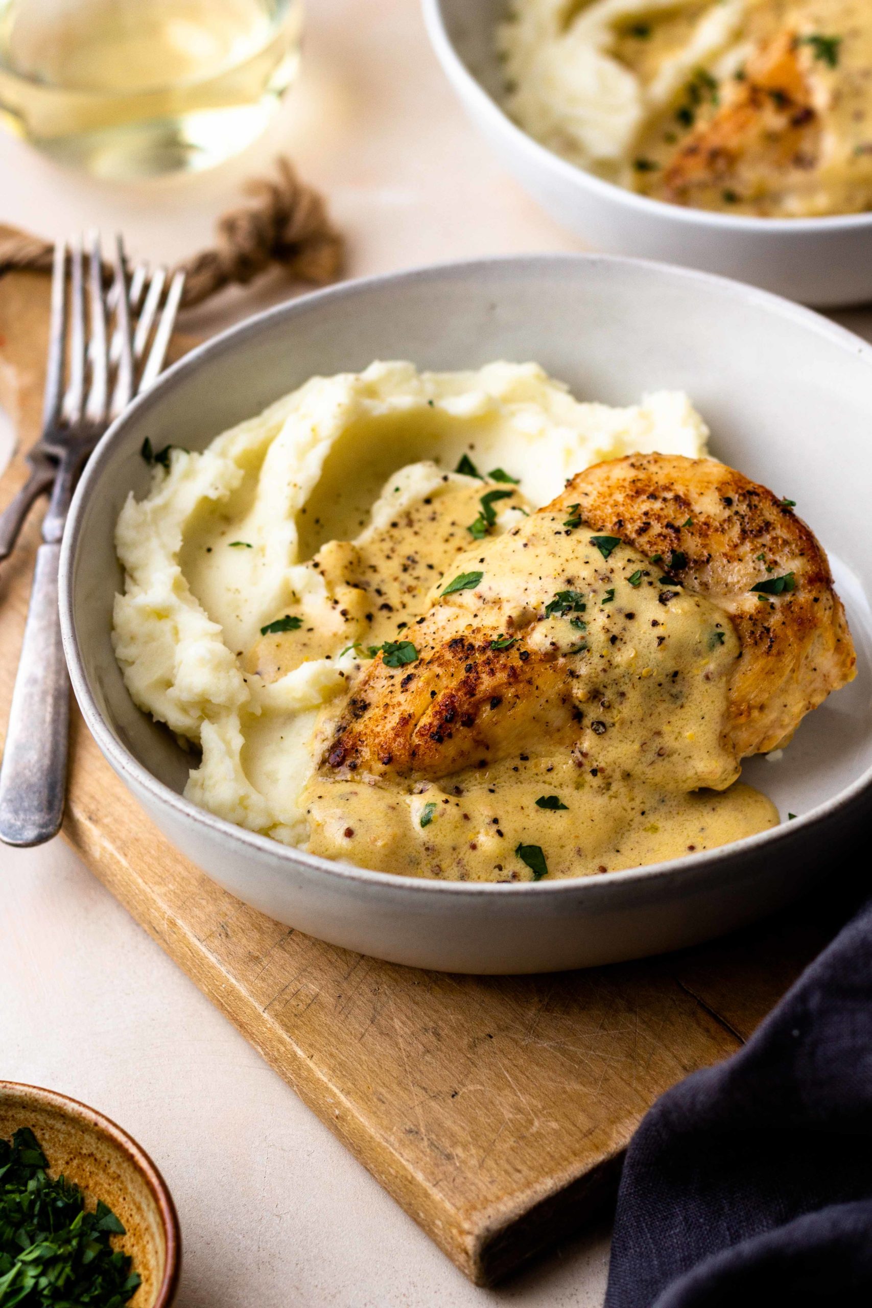 Chicken with Creamy Dijon Sauce and Mashed Potatoes - Modern Farmhouse Eats