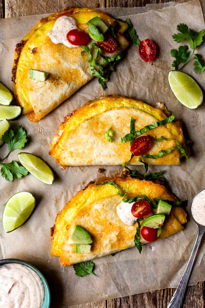 quesadilla breakfast tacos with toppings