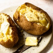 russet baked potatoes with butter, salt and pepper