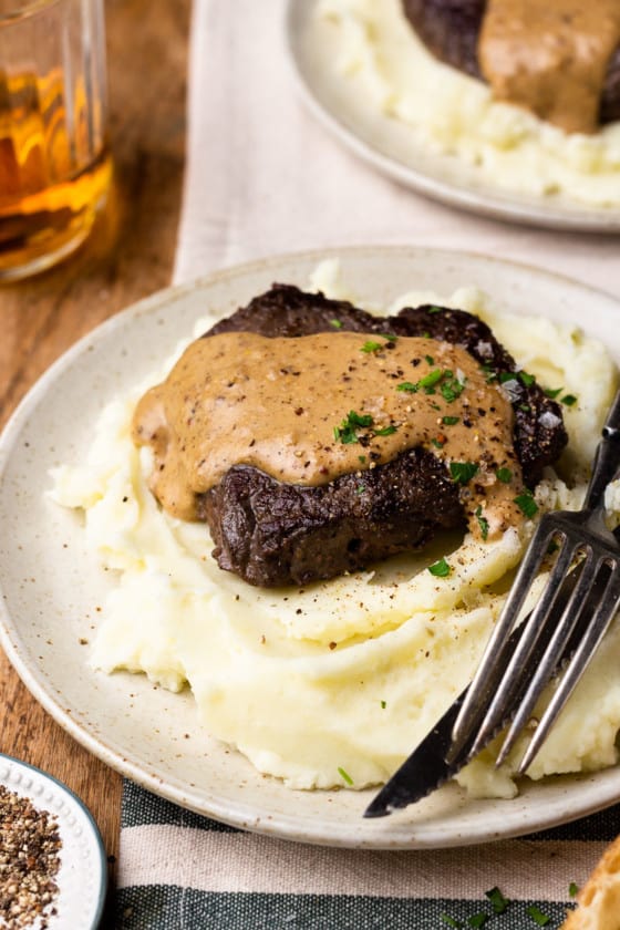 Sirloin Steak with Bourbon Peppercorn Cream Sauce - Modern Farmhouse Eats