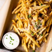 garlic parmesan fries in a basket