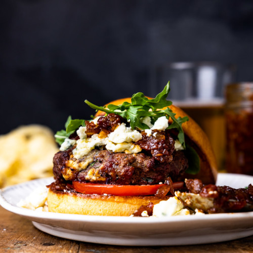 Bacon Weave Blue Cheese Burgers with Caramelized Onions - Umami Girl