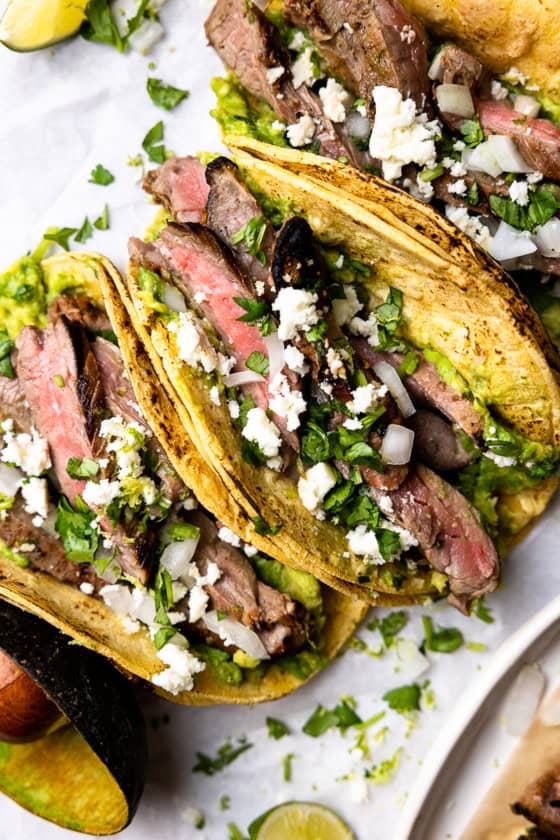 Carne Asada Bison Tacos with Garlic Lime Crema - Modern Farmhouse Eats