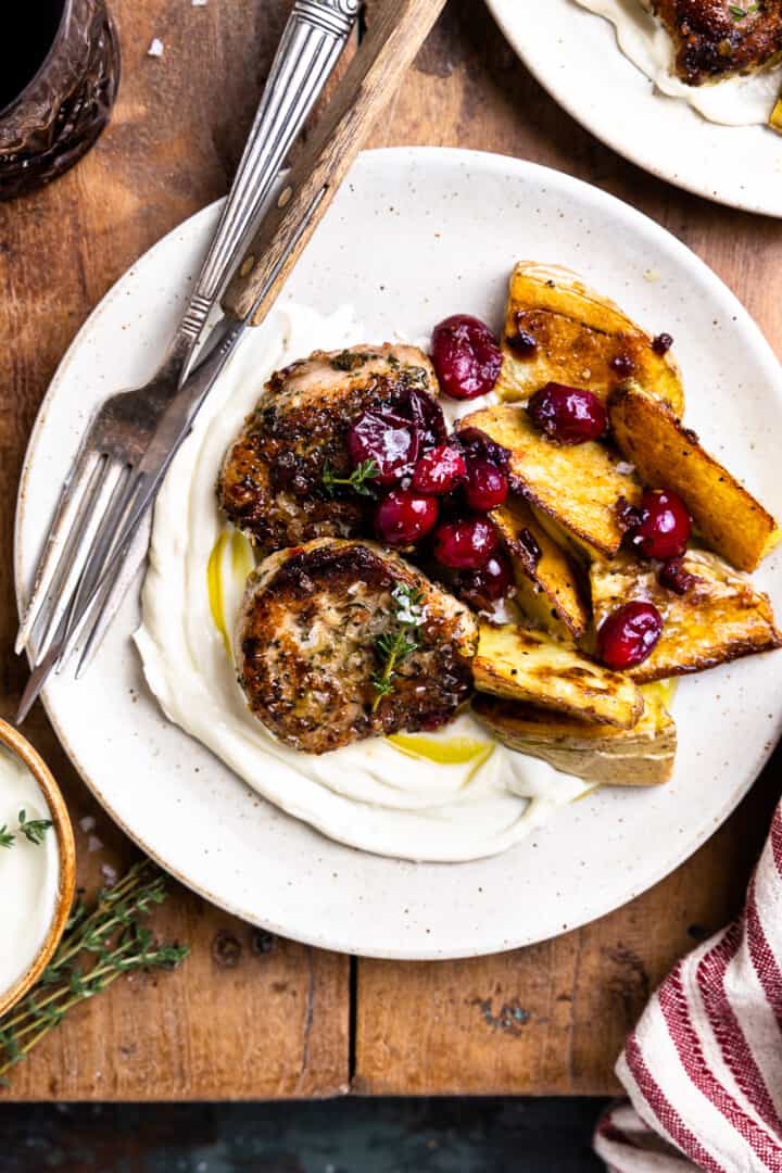 Cranberry Herb Pork Medallions And Potatoes With Whipped Goat Cheese Modern Farmhouse Eats