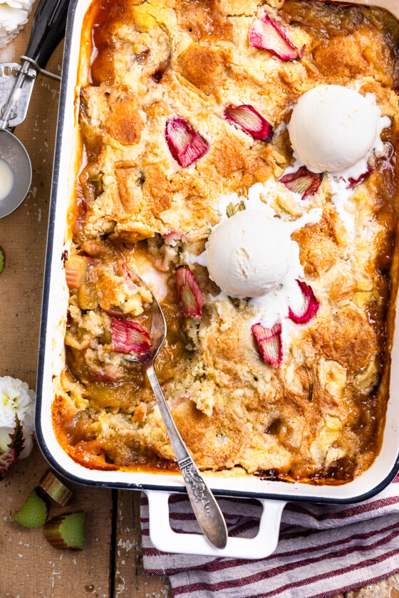 Easy From Scratch Rhubarb Dump Cake - Modern Farmhouse Eats