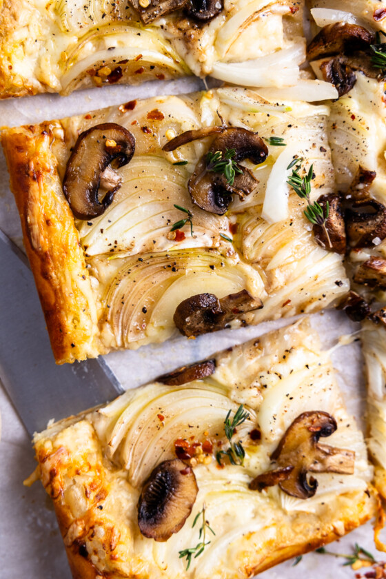 White Cheddar, Onion & Mushroom Puff Pastry Tart - Modern Farmhouse Eats
