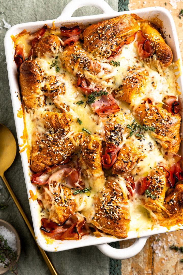 Ham and Cheddar Croissant Breakfast Bake - Modern Farmhouse Eats