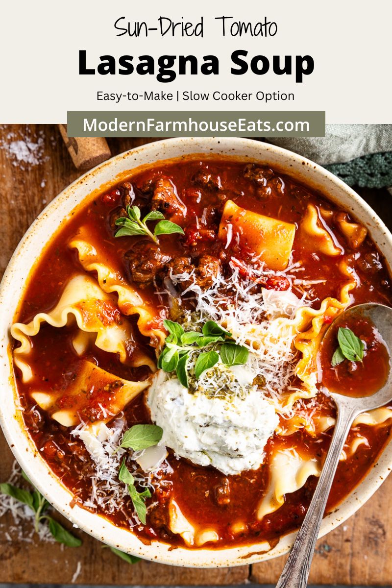 Slow Cooker Lasagna Soup with Whipped Pesto Cottage Cheese - Modern ...