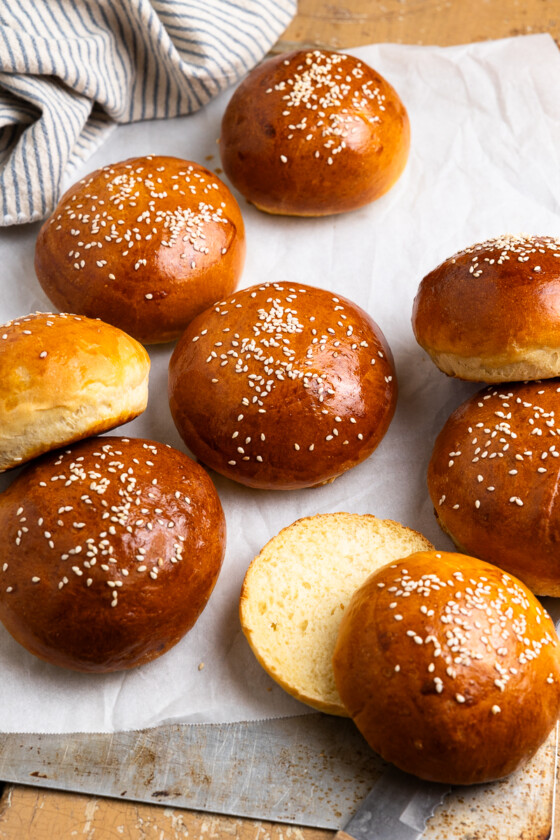 Brioche Sourdough Discard Hamburger Buns - Modern Farmhouse Eats