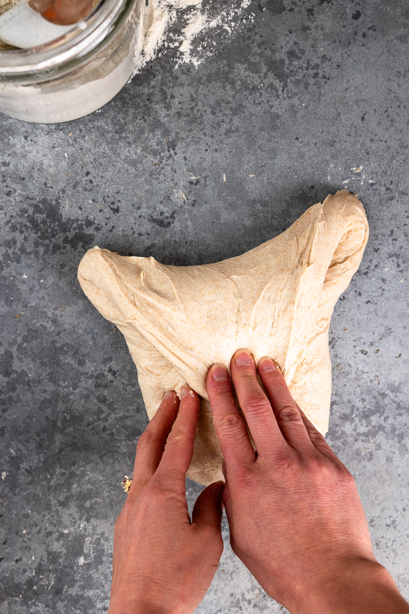 Folding down the top of the dough