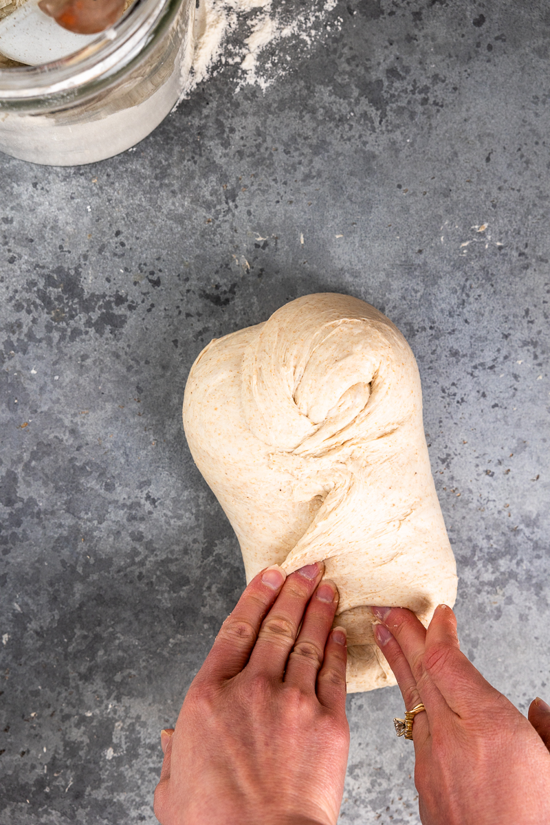 stitching the dough all the way down