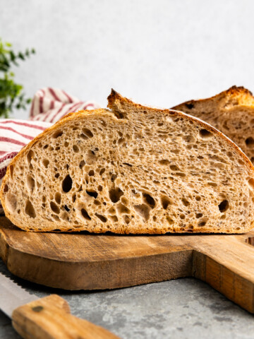 sourdough next to a bread knife