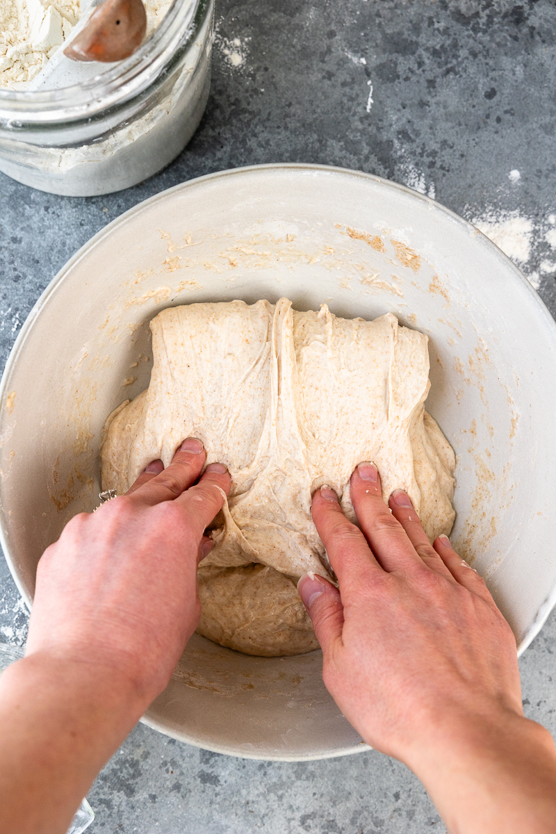 fold the dough over itself in the bowl