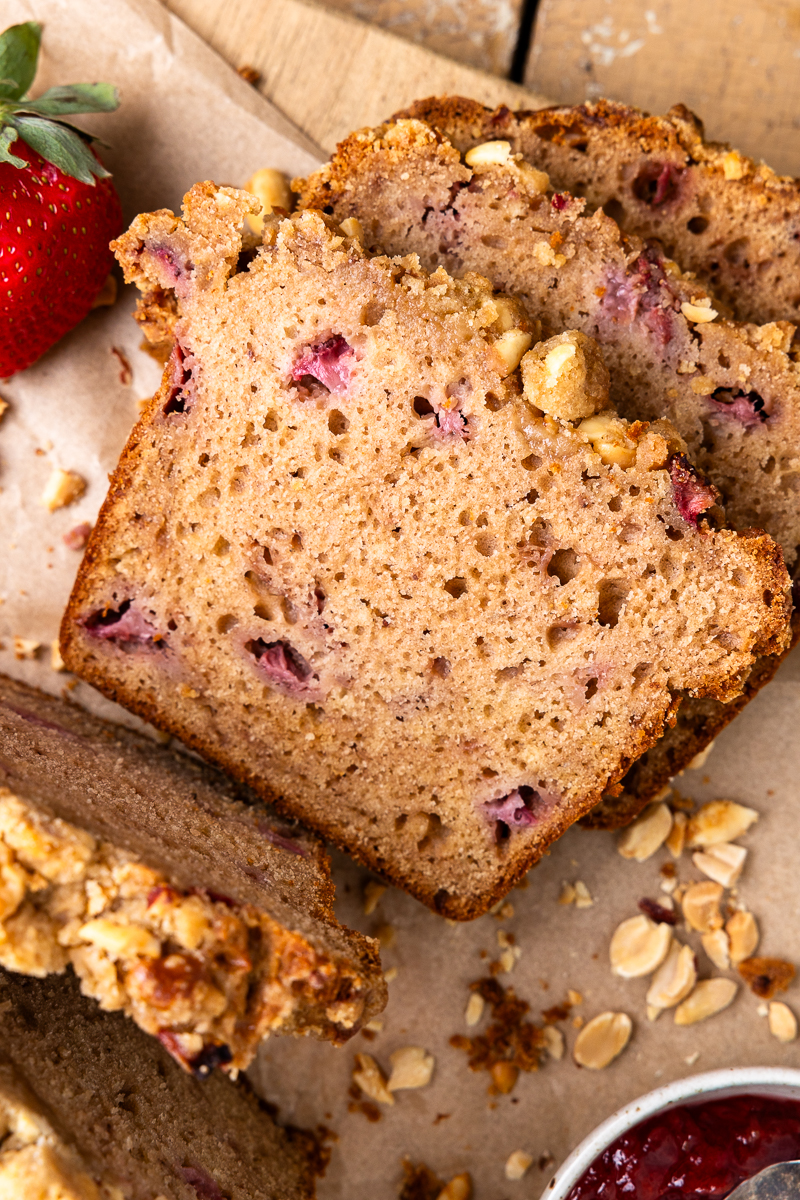 close up of a slice of peanut butter jelly bread