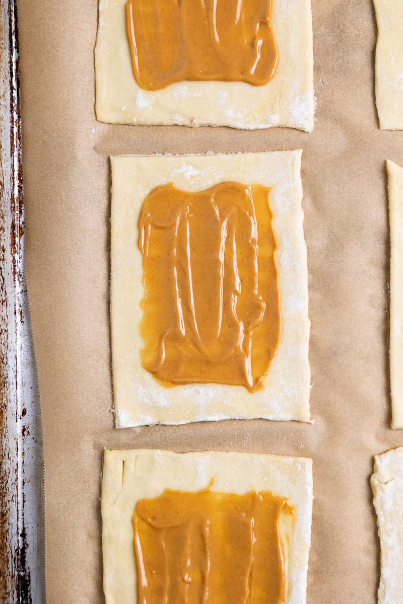 peanut butter spread in the center of each pastry